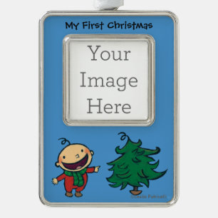 Baby Leslie Patricellis wählt einen Weihnachtsbaum Rahmen-Ornament Silber