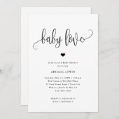 Baby Liebe Black/White Calligraphy Kinderdusche Einladung (Vorne/Hinten)