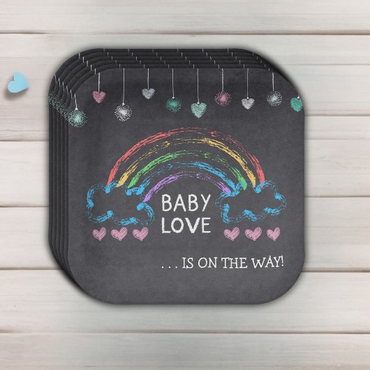 Baby Liebe Chalkboard Herz & Rainbow Baby Dusche Pappteller