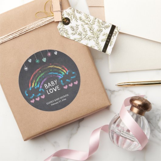 Baby Liebe Chalkboard Herz & Rainbow Baby Dusche Runder Aufkleber (Schenken)
