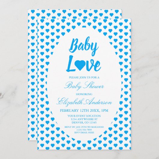Baby Liebe Heart Boy Babydusche Einladung (Vorne/Hinten)