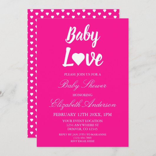 Baby Liebe Heart Girl Babydusche Einladung (Vorne/Hinten)