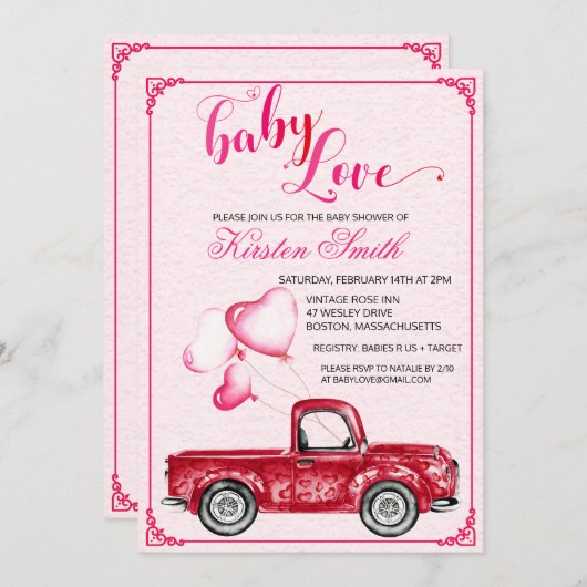 Baby Liebe Herzballoons Kinderdusche Einladung (Vorne/Hinten)