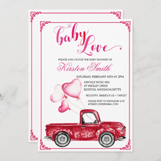 Baby Liebe Herzballoons Kinderdusche Einladung (Vorne/Hinten)