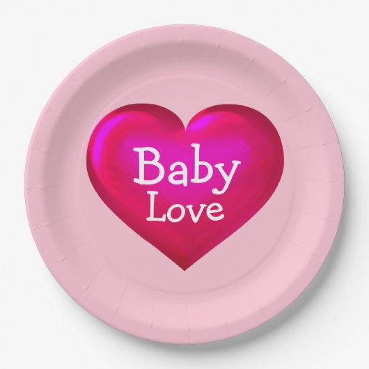 Baby Liebe Hot Pink Herz Pappteller (Vorderseite)