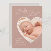 Baby Liebe Mauve Heart Foto Geburtsankündigung Einladung (Vorne/Hinten)