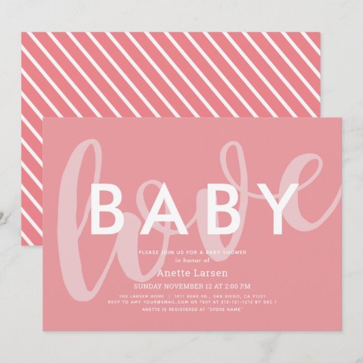 Baby Liebe Minimalistisch Pink Babydusche Einladung (Vorne/Hinten)