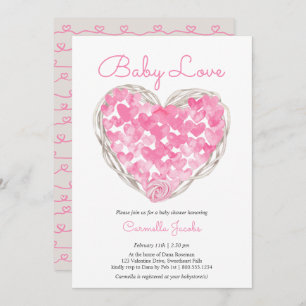 Baby Liebe Pink Hearts Rustic Girl Babydusche Einladung