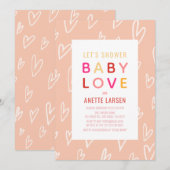 Baby Liebe Pink Hearts Valentinstag Kinderdusche Einladung (Vorne/Hinten)