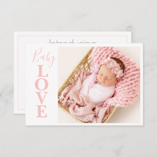 Baby Liebe Pink Typografie Foto Geburtsankündigung (Vorne/Hinten)