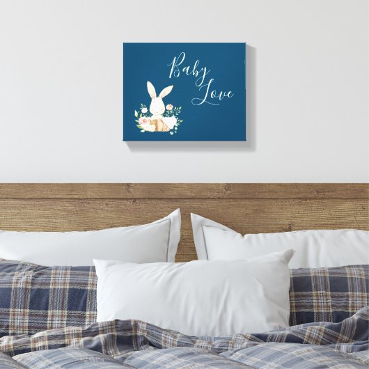 Baby Liebe Script Pink Blue Girl Woodland Animal Leinwanddruck (Insitu (Schlafzimmer))