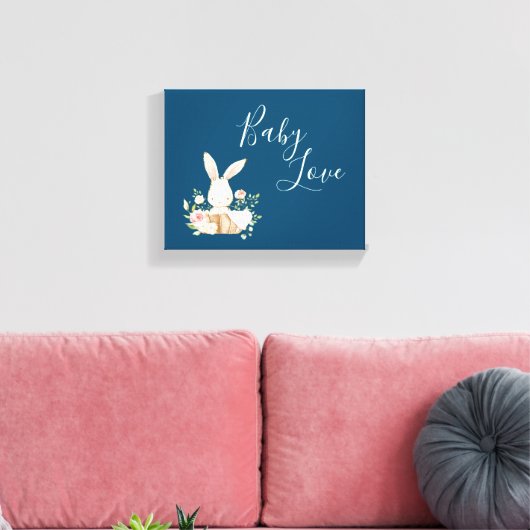 Baby Liebe Script Pink Blue Girl Woodland Animal Leinwanddruck (Insitu (Wohnzimmer))