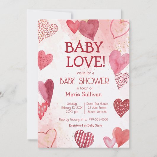 Baby Liebe Valentine Theme Kinderdusche Einladung (Vorderseite)