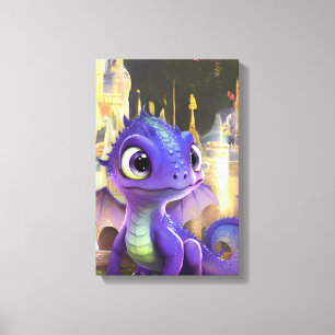 Baby Lila Dragon and Fantasy Mittelalterliche Burg Leinwanddruck