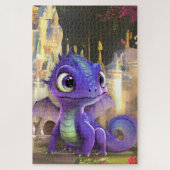 Baby Lila Dragon and Fantasy Mittelalterliche Burg Puzzle (Vertikal)