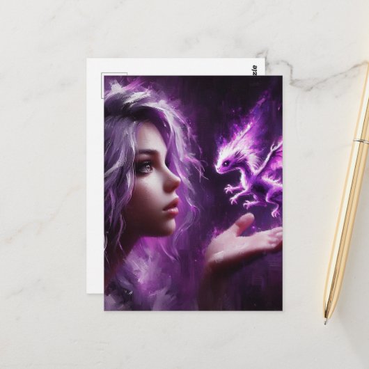 Baby Lila Dragon Postkarte (Vorderseite/Rückseite Beispiel)
