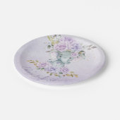 Baby Lila Floral Elefanten Twins Baby Dusche Pappteller (Schrägansicht)