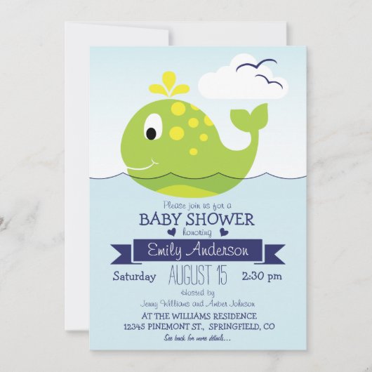 Baby Lime Green Whale; Kinderdusche im Nautischen  Einladung (Vorderseite)