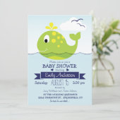 Baby Lime Green Whale; Kinderdusche im Nautischen  Einladung (Stehend Vorderseite)