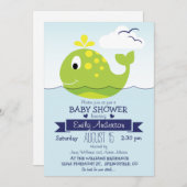Baby Lime Green Whale; Kinderdusche im Nautischen  Einladung (Vorne/Hinten)