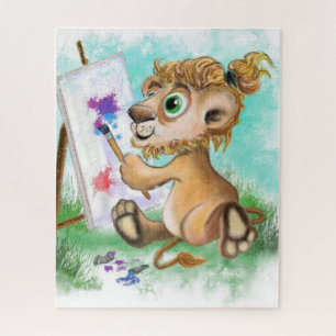 Baby Lion Artist Paints Puzzle Cartoon