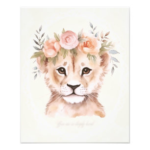 Baby Lion Cub mit Blume Crown Art Fotodruck