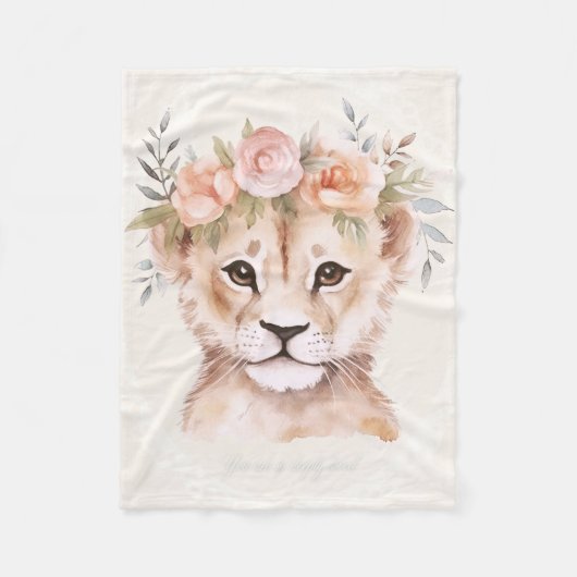 Baby Lion Cub mit Blume Crown Fleecedecke (Vorderseite)