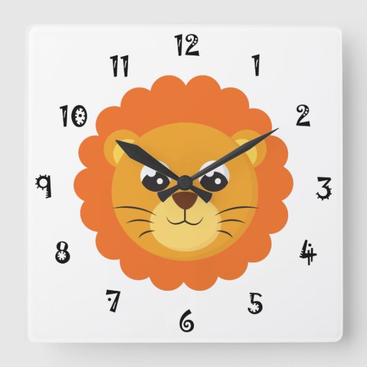 Baby Lion Face Wall Clock Quadratische Wanduhr (Vorderseite)