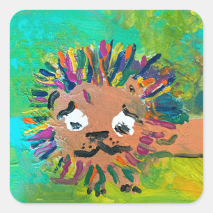 Baby Lion "Kunst von Kindern" Quadratischer Aufkleber