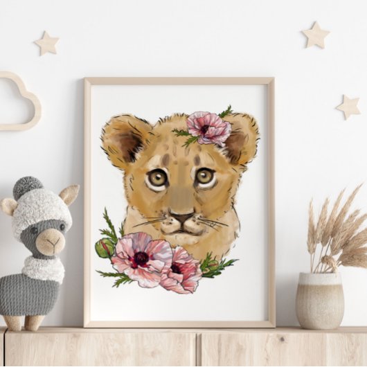 Baby Lion Rose Animal Poster | Wall Print