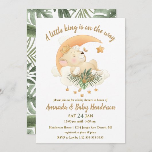 Baby Lion Safari Baby Dusche Einladung (Vorne/Hinten)