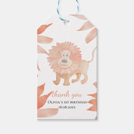 Baby Lion Watercolor Handgemalt Mit Monogramm Geschenkanhänger (Vorderseite)