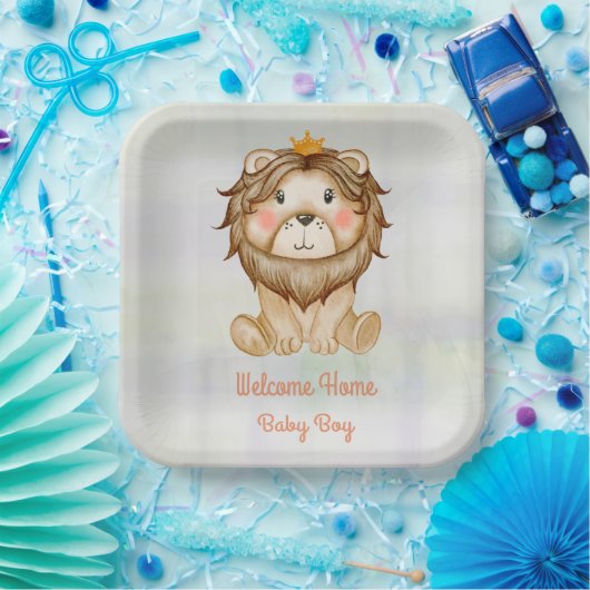 Baby Lion Welcome Baby Boy Paper Plate Pappteller (Party)
