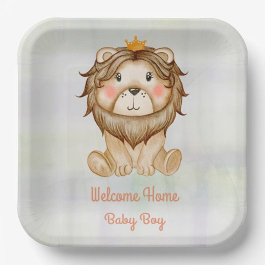 Baby Lion Welcome Baby Boy Paper Plate Pappteller (Vorderseite)