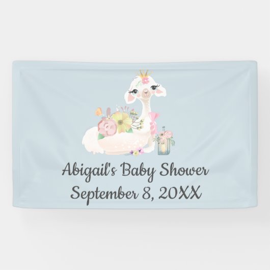 Baby Llama Blume White Blue Boy Baby Dusche Banner (Horizontal)