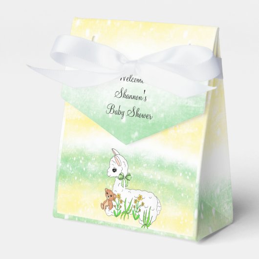 Baby Llama Green und Yellow Baby Dusche Geschenkschachtel (Vorderseite)