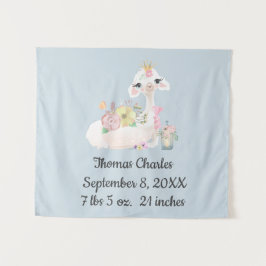 Baby Llama mit Blume White und Blue Baby Boy Wandteppich