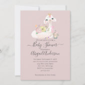 Baby Llama mit weißen und rosa Blume Adorable Einladung (Vorderseite)