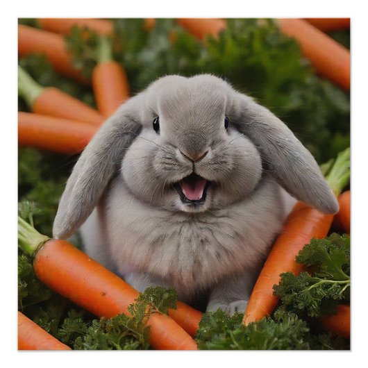 Baby Lop-Oared Bunny Hugging Carrots Poster (Vorderseite)