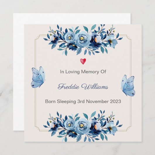 Baby Loss Boy Floral Butterfly Memorial Karte (Vorne/Hinten)
