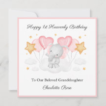 Baby Loss Girl First Birthday Jungle Elephant Card