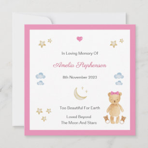 Baby Loss Girl Moon Stars Teddy Memorial Flat Card