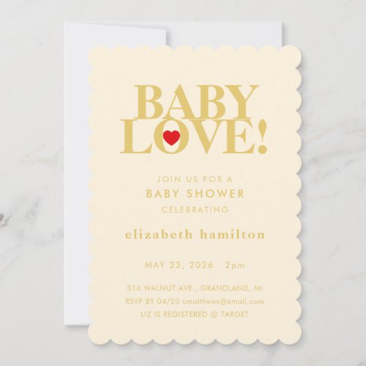 BABY LOVE! Bold Cream Gold Baby Shower Invitation Einladung (Vorderseite)