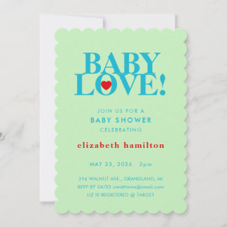 BABY LOVE! Bold Green Blue Baby Shower Invitation Einladung