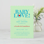 BABY LOVE! Bold Green Blue Baby Shower Invitation Einladung (Stehend Vorderseite)