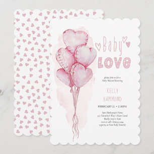 Baby Love Rosa Herzballons Mädchen Baby Shower Einladung