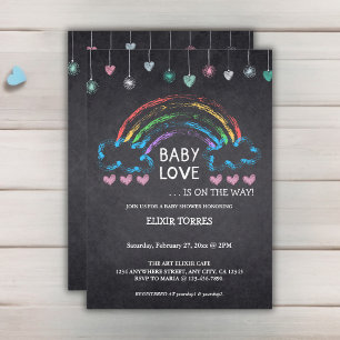 Baby Love-Schultafel-Herzen & Regenbogen-Baby-Part Einladung