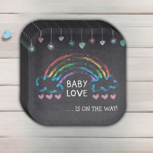 Baby Love-Schultafel-Herzen & Regenbogen-Baby-Part Pappteller