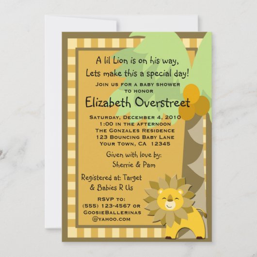 Baby-Löwe-Dschungel-König Shower Zoo Safari Custom Einladung (Vorderseite)
