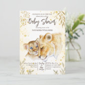 Baby Löwe gelbe goldbraune Babydusche einladen Einladung (Stehend Vorderseite)